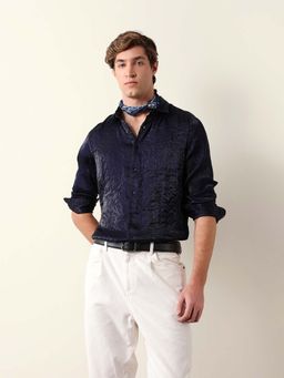 The Bear House - Blue Viscose Regular Shirt