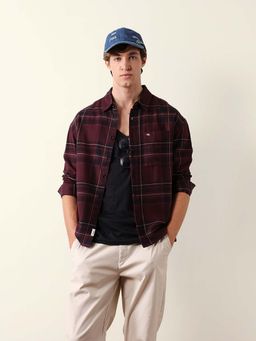 The Bear House - Maroon Cotton Oversized Shirt