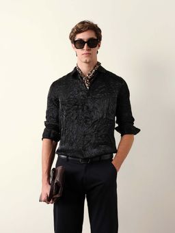 The Bear House - Black Viscose Regular Shirt