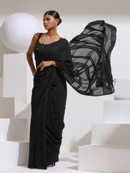 Swtantra - Black Red Carpet Look Saree and Black Sequins Patch Work