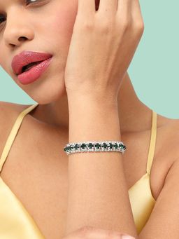 Sohi - Women Silver-Toned Green Silver-Plated Bangle-Style Bracelet