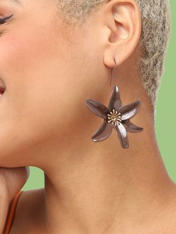 Sohi - Women Gold Plated Brown Floral Drop Earrings