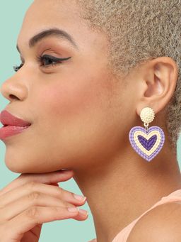 Sohi - Purple Cream Heart Shaped Drop Earrings