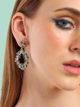 Sohi - White Green Gold Plated Contemporary Drop Earrings