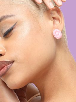 Sohi - Pink Gold Plated Floral Studs Earrings