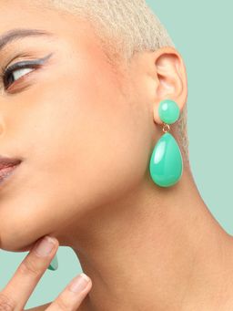 Sohi - Green Contemporary Gold Plated Drop Earrings