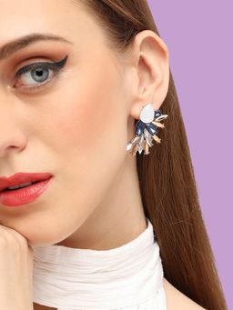 Sohi - Women Gold Plated Blue White Contemporary Drop Earrings