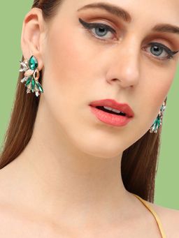 Sohi - Women Gold Plated Green White Contemporary Studs Earrings