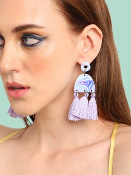 Sohi - Purple Gold Plated Contemporary Drop Earrings