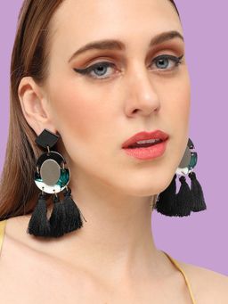 Sohi - Gold Plated Black Contemporary Drop Earrings