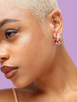 Sohi - Red Pink Contemporary Gold Plated Half Hoop Earrings