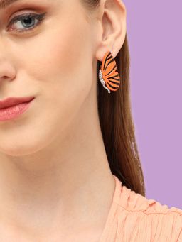 Sohi - Orange Black Gold Plated Contemporary Studs Earrings