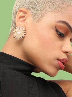 Sohi - White Gold-Plated Floral Studs Earrings