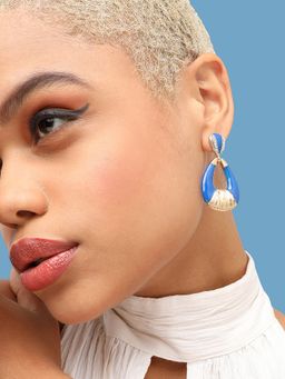 Sohi - Blue White Gold Plated Contemporary Drop Earrings