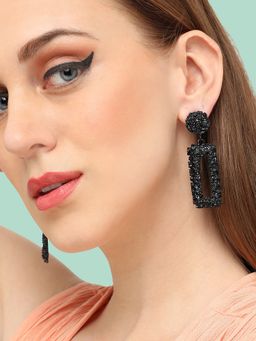 Sohi - Women Black Geometric Drop Earrings