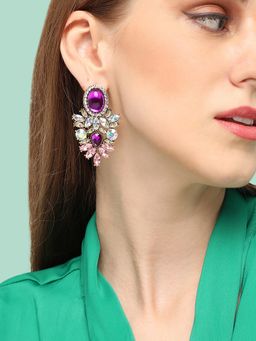 Sohi - Gold Plated Purple Contemporary Drop Earrings