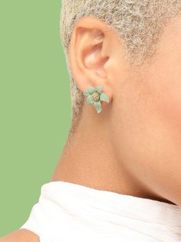 Sohi - Gold Plated Green Contemporary Studs Earrings