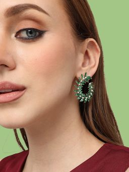 Sohi - Green Contemporary Gold Plated Studs Earrings