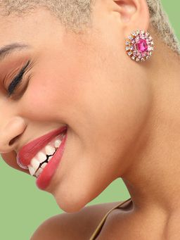 Sohi - Pink White Gold-Plated Contemporary Studs Earrings