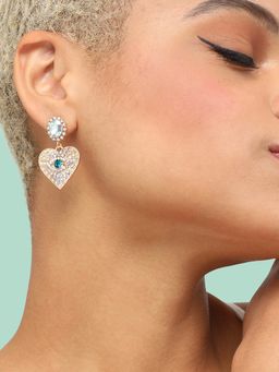 Sohi - Blue Gold-Plated Heart Shaped Drop Earrings