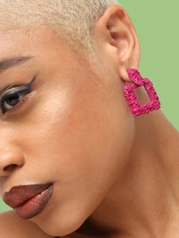 Sohi - Burgundy Pink Plated Contemporary Studs Earrings