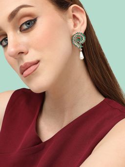 Sohi - Green Off White Gold Plated Contemporary Drop Earrings