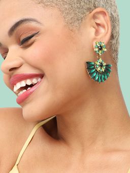 Sohi - Women Gold Plated Green Olive Green Contemporary Drop Earrings