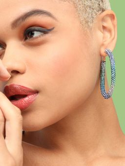 Sohi - Gold Plated Blue Contemporary Hoop Earrings
