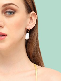 Sohi - White Gold-Plated Pearls Contemporary Hoop Earrings