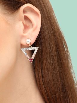 Sohi - Women Gold Plated White Pink Triangular Drop Earrings