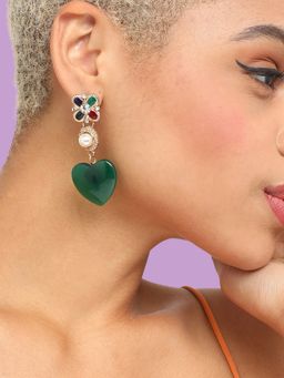 Sohi - Women Gold Plated Heart Shaped Drop Earrings