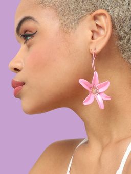 Sohi - Women Gold Plated Pink Floral Drop Earrings