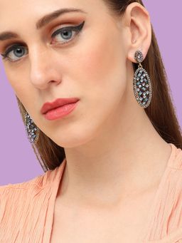 Sohi - Women Gold Plated Blue Grey Teardrop Shaped Drop Earrings