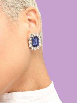 Sohi - Blue White Gold-Plated Contemporary Studs Earrings