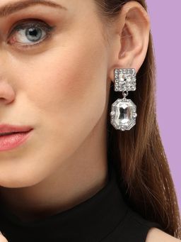Sohi - Women Silver Plated Square Drop Earrings