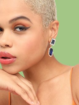 Sohi - Women Gold Plated Blue White Contemporary Drop Earrings