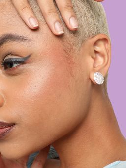 Sohi - White Silver-Toned Silver Plated Circular Studs Earrings