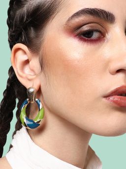 Sohi - Gold-Toned Green Contemporary Gold Plated Drop Earrings