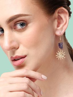 Sohi - Purple Gold Plated Contemporary Drop Earrings