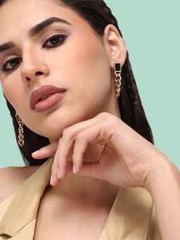 Sohi - Gold-Toned Black Contemporary Gold-Plated Drop Earrings