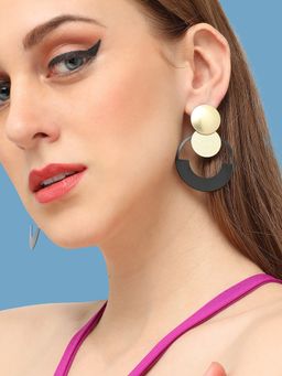 Sohi - Women Gold Plated Grey White Circular Drop Earrings