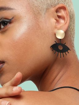 Sohi - Gold-Toned Black Gold Plated Contemporary Drop Earrings