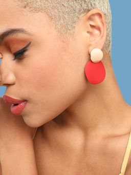 Sohi - Women Gold Plated Red Circular Drop Earrings