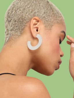Sohi - Women Silver-Plated Geometric Half Hoop Earrings