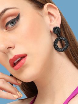 Sohi - Women Black Circular Drop Earrings
