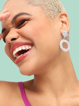 Sohi - Women Silver Plated Circular Drop Earrings