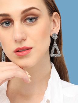 Sohi - Women Silver Plated Grey Triangular Drop Earrings