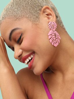 Sohi - Pink Leaf Shaped Drop Earrings