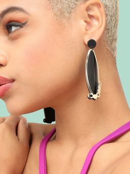 Sohi - Women Gold Plated Black Contemporary Drop Earrings