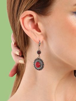 Sohi - Gold Plated Red Floral Drop Earrings